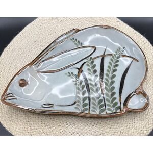 Ken Edwards Rabbit Shaped Plate Vintage El Palomar Mexican Stoneware Mexico Hare